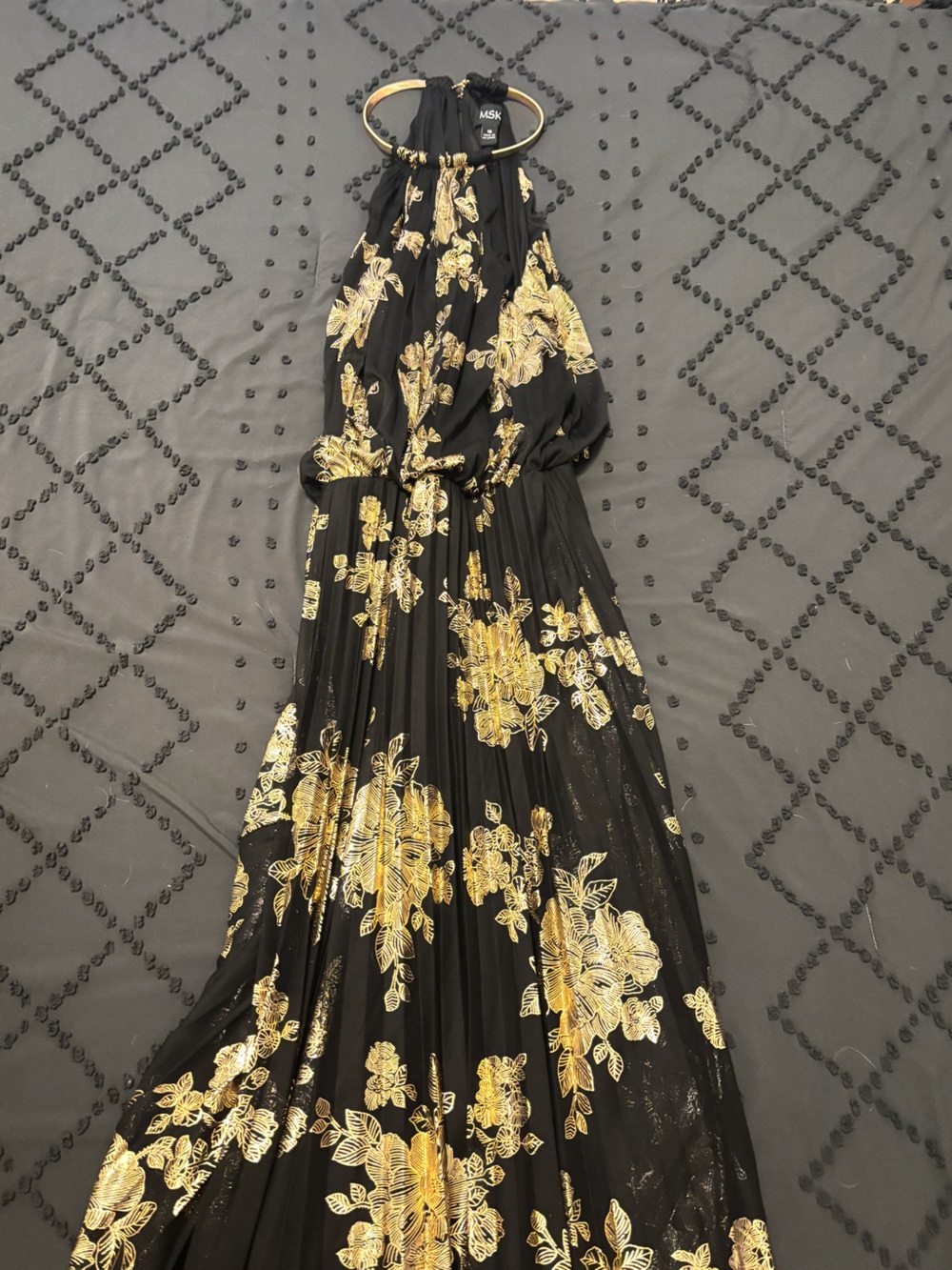 MSK Black Maxi Dress with Gold Floral Foil - Picture 2 of 4